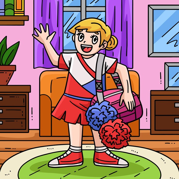 Vector スポーツバッグを持ったチアリーダーガール カラー漫画