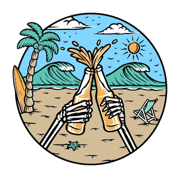 Cheers on the beach illustration