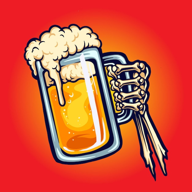 Cheers Beer Glass Toast Hand Bones Vector illustrations for your work Logo, mascot merchandise t-shirt, stickers and Label designs, poster, greeting cards advertising business company or brands.
