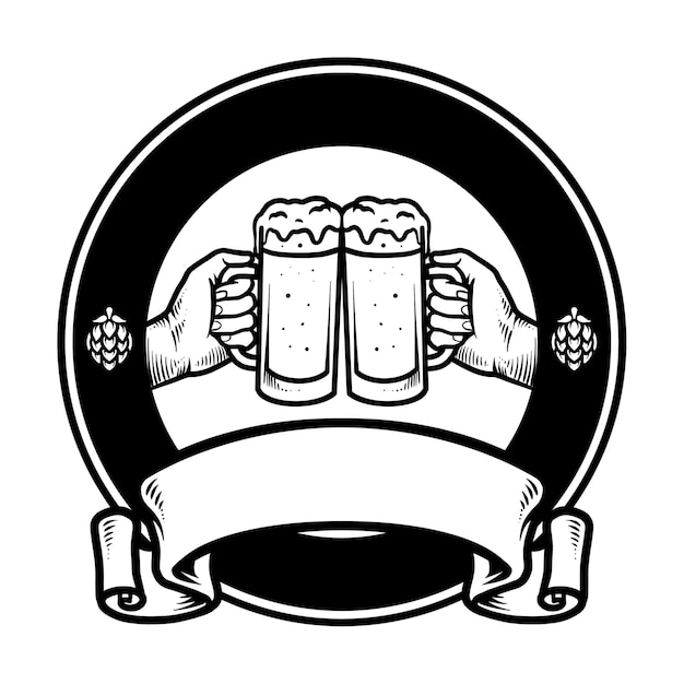 Cheers Cup of Beer Black and White Logo Design Vector