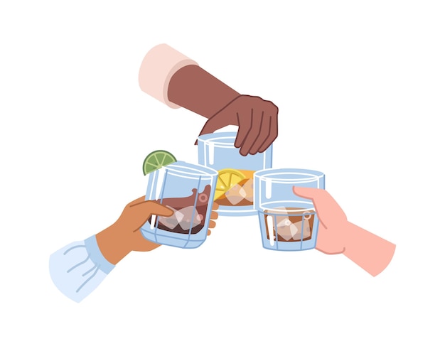 Vector cheers hands holding strong drinks in glasses