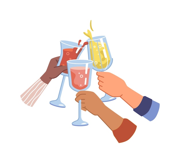 Vector cheers hands with red and white wine celebration