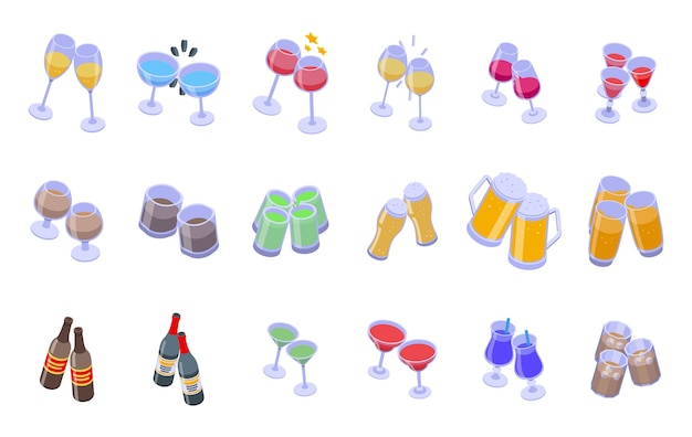 Cheers icons set. isometric set of cheers  icons for web  isolated on white background