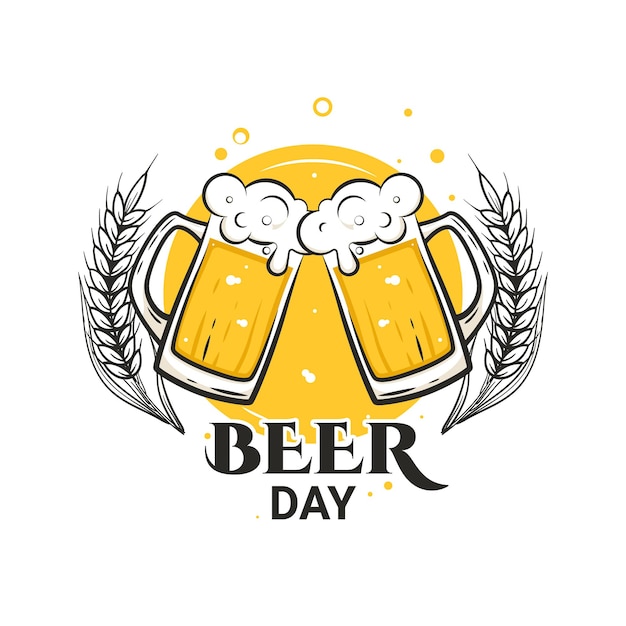 Vector cheers with beer mugs international beer day august