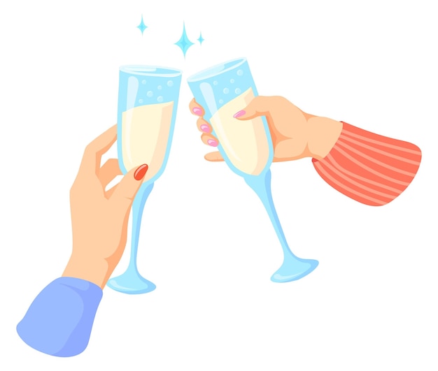 Vector cheers with sparkling wine party celebration cartoon hands