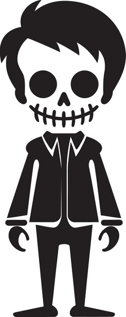 Vettore cheery skeletal mascot black vector dynamic bone charm full body design (design completo dello scheletro allegro)