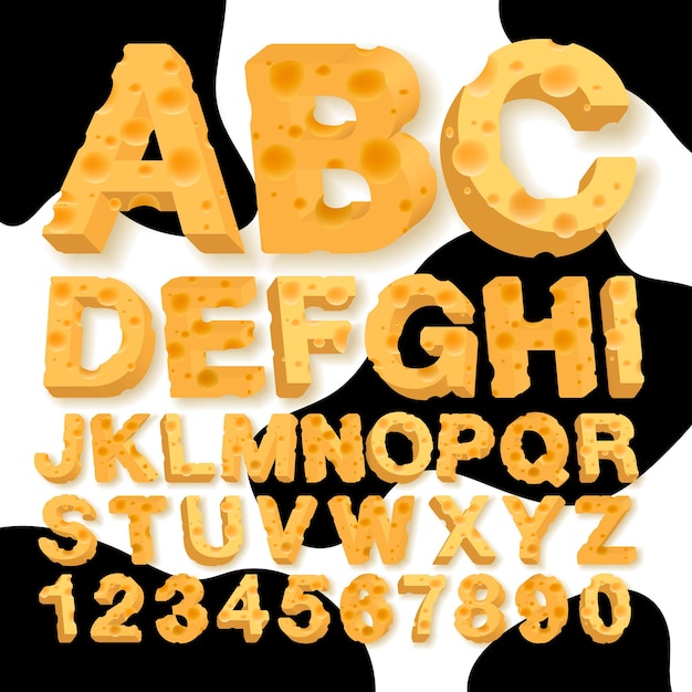 Cheese Alphabet and numbers vector illustration