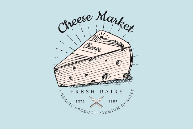 Значок сыра. винтажный логотип для рынка или продуктового магазина.
