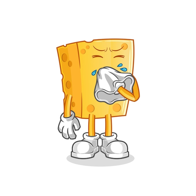 Cheese blowing nose character. cartoon mascot