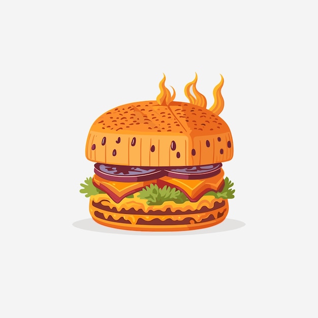 Vector cheese burger met vuur cartoon vector pictogram illustratie voedsel object pictogram concept geïsoleerde premie