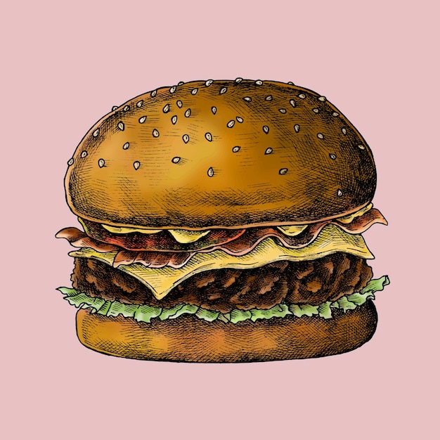 Vector cheese burger on a pink background vector