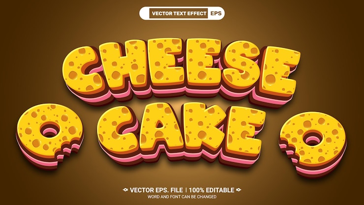Vector cheese cake realistic cheese style editable 3d vector text effect