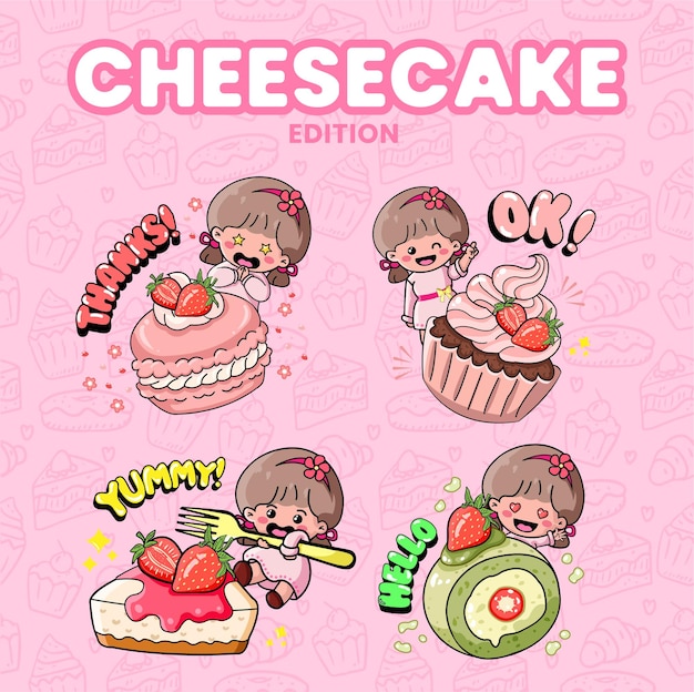 Cheese Cake Sticker Pack Illustrations Cute