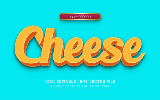 Vettore effetto di testo in stile 3d del fumetto del formaggio