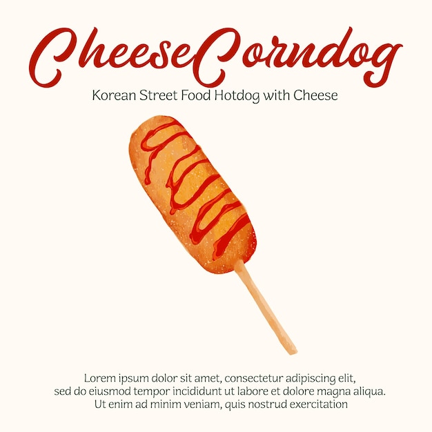 Vector cheese corn dog vector watercolor korean food illustration