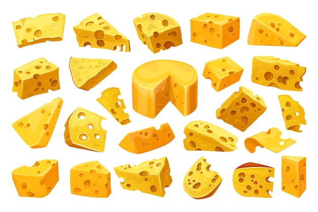 Cheese or curd pieces vector icons set