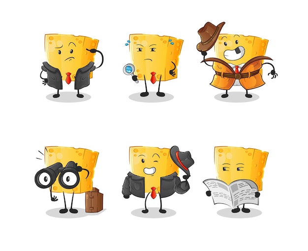 Vector cheese detective group character. cartoon mascot vector