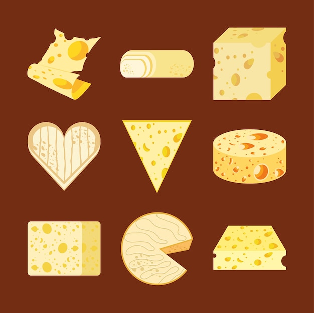 Vector cheese different shapes