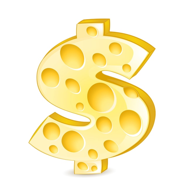 Segno del dollaro del formaggio isolato