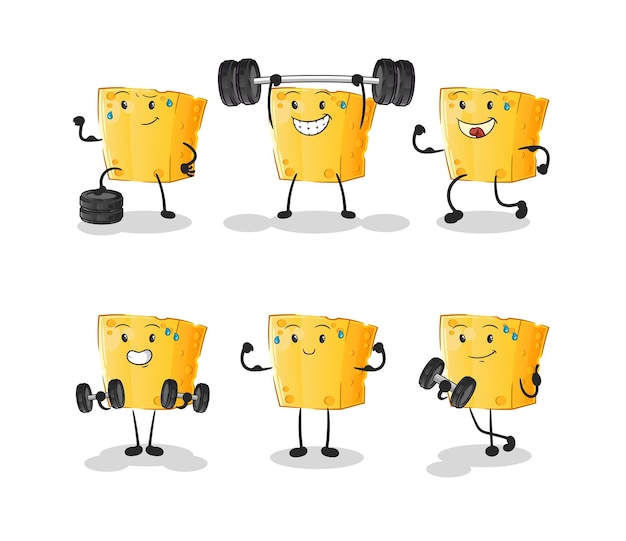 cheese exercise set character. cartoon mascot vector