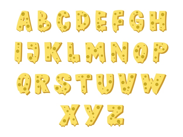 Vector cheese font design. capital letters.