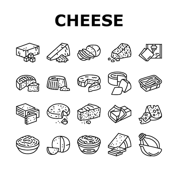 Cheese food slice piece dairy icons set vector