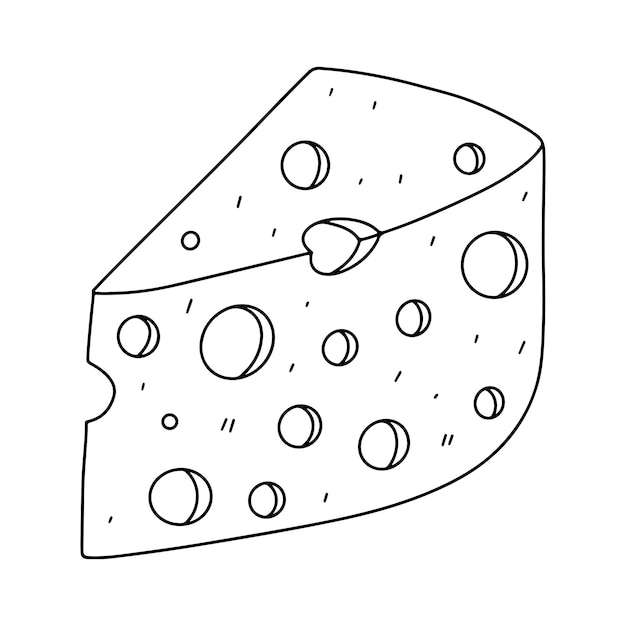 Formaggio in stile doodle disegnato a mano prodotto del mercato agricolo vettoriale pagina del libro da colorare per bambini