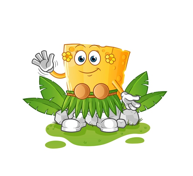 Cheese hawaiian waving character cartoon mascot vector