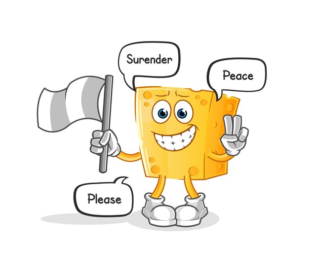 Cheese hold surrender flag mascot cartoon vector