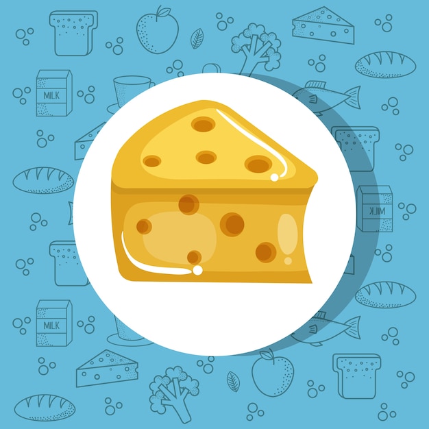 Cheese icon over blue background with hand drawn food . Vector illustration.