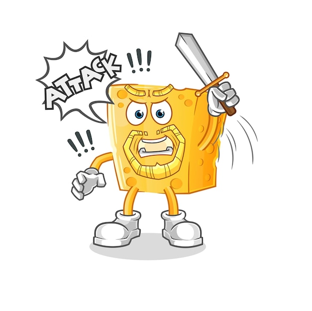 Cheese knights attack with sword. cartoon mascot vector