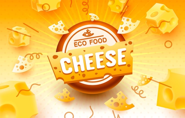 Etichetta di formaggio eco cibo banner menu prodotto.