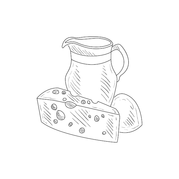 Cheese Milk And Bread Hand Drawn Realistic Sketch