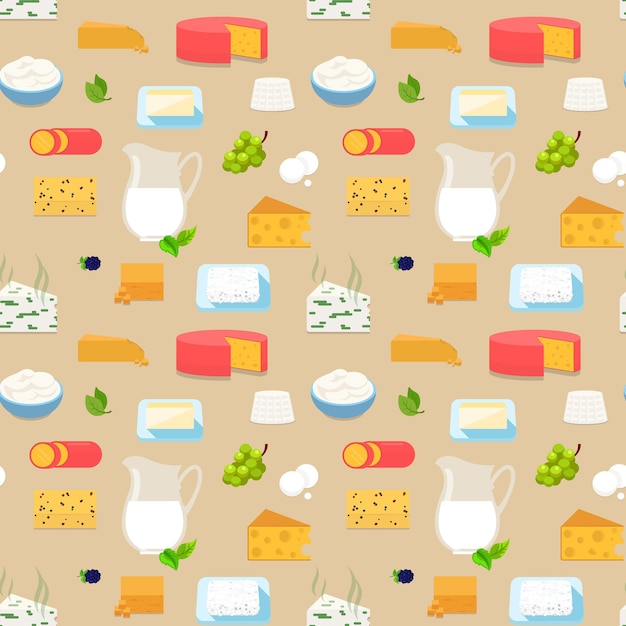 Cheese milk dairy grapes seamless pattern