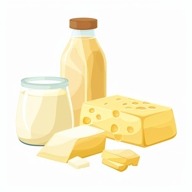 Cheese milk Icons Set Flat Style