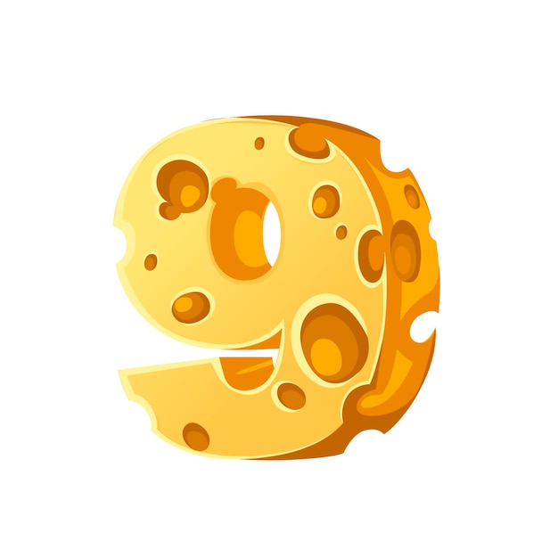 치즈 번호 8 스타일 만화 음식 디자인 평면 벡터 일러스트 레이 션 흰색 배경에 고립.