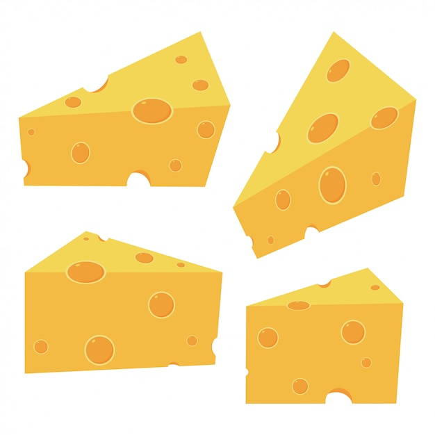 白い背景で隔離のチーズ部分漫画セット。