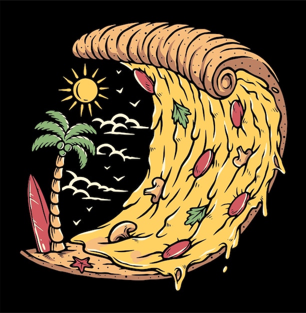 Cheese pizza waves illustration