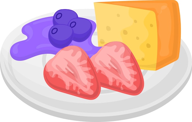 Vector cheese plate blueberry and strawberry concept summer prebreakfast cooking breakfast morning meal