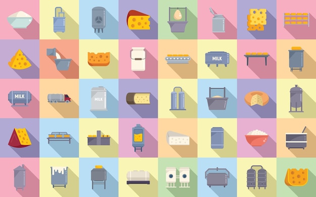 Cheese production icons set flat vector milk food