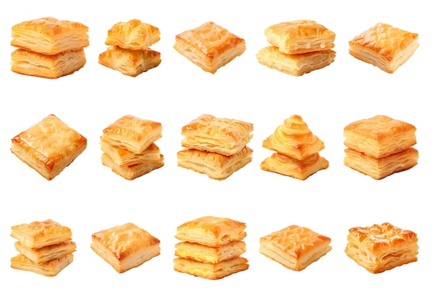 Cheese puff pastry vector set isolated on white background