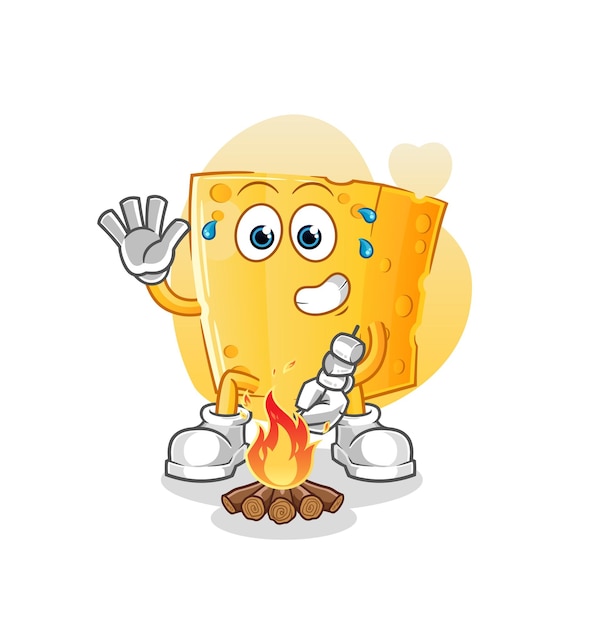 Cheese roasting marshmallows cartoon mascot vector