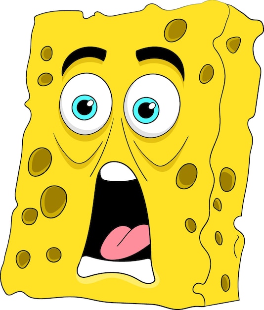 Vector cheese slice cartoon logo with a surprised gaping face creative image