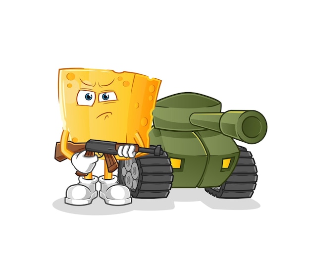 Cheese soldier with tank character cartoon mascot vector