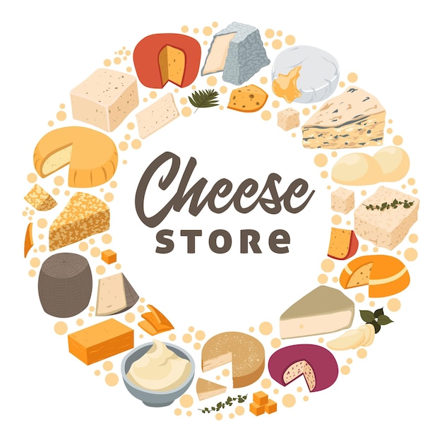 Vector cheese store natural and tasty dairy products