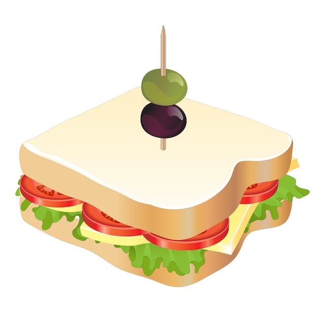 Cheese and tomato sandwich with lettuce and garnished with olives EPS vector format