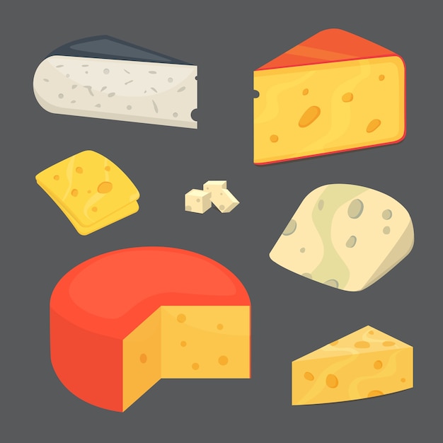 Vettore tipi di formaggio stile fumetto illustrazione icone