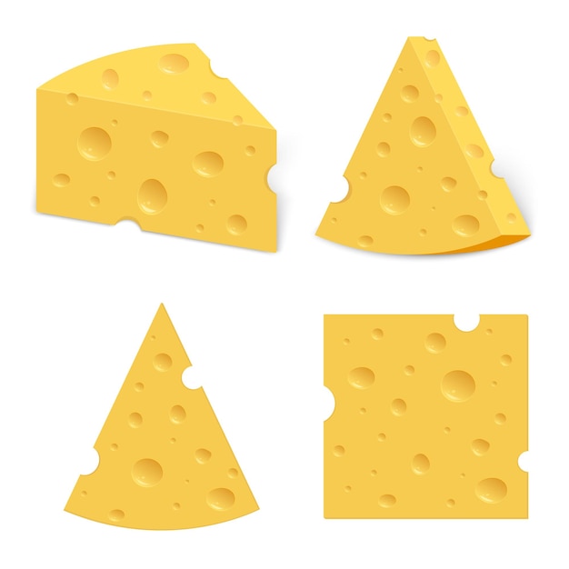 Cheese with holes. Realistic triangular chunk of cheese.