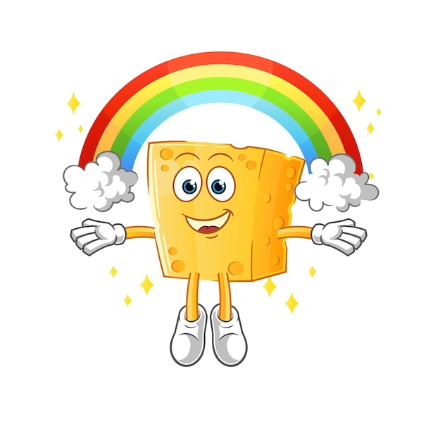 Cheese with a rainbow cartoon vector