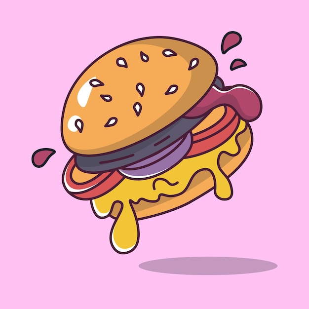 Cheeseburger burger with dripping cheese cartoon style illustration vector illustration